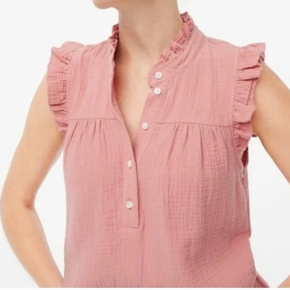 J. Crew Soft Pink Guaze Ruffle Trim Top Size Medium - Picture 3 of 11